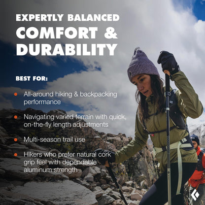 BLACK DIAMOND Trail Cork Trekking Poles (Pair) | Lightweight Collapsible Aluminum Hiking Poles | Natural Cork Grips | FlickLock Adjustable Shafts | Fig