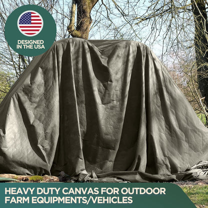 CCS Waterproof Canvas Tarp Cover (21oz) – Heavy Duty Duck Cloth, Waxed Canvas Tarpaulin with Rustproof Brass Grommets for Camping, Construction, Equipment & Outdoor Use (Olive Drab, 12x20 Ft)