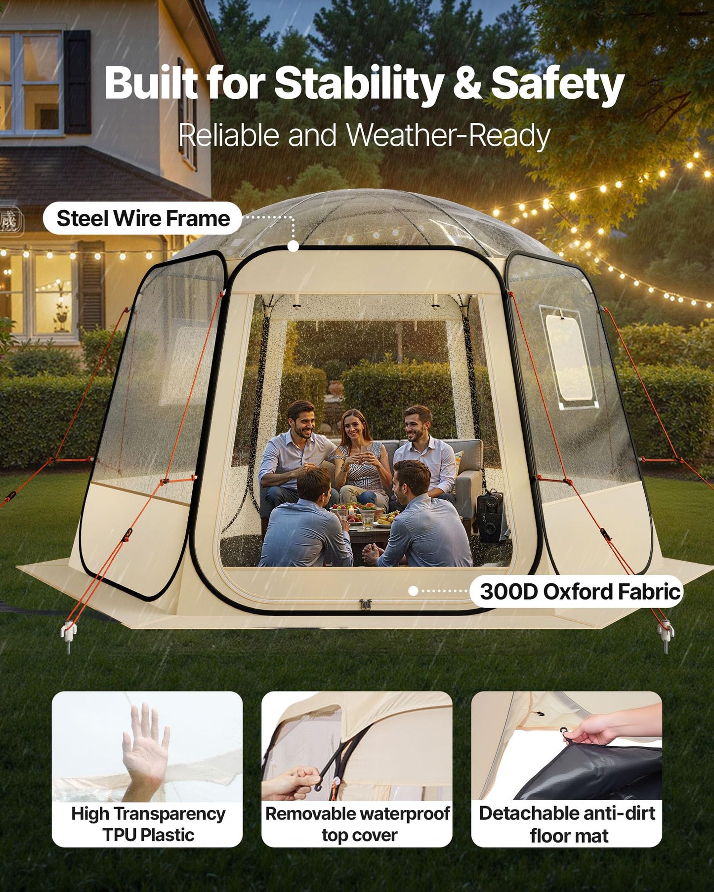 VEVOR Pop up Bubble Tent, 11 x 10.2 ft Waterproof & UV-Resistant, Clear Camping Tent Shelter, Outdoor Garden Dome Igloo Tents with Windows, 540Panoramic View, for 8-10 Persons Patio Backyard