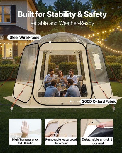 VEVOR Pop up Bubble Tent, 11 x 10.2 ft Waterproof & UV-Resistant, Clear Camping Tent Shelter, Outdoor Garden Dome Igloo Tents with Windows, 540Panoramic View, for 8-10 Persons Patio Backyard