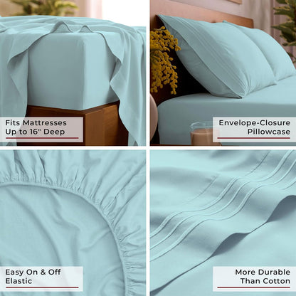 Mellanni Queen Sheets Set - 4 PC Luxury Bedding | Extra Soft, Cooling & Wrinkle Resistant (Aqua)