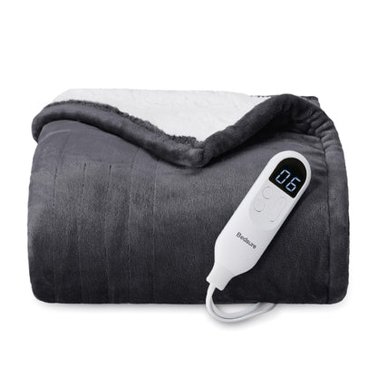 Bedsure Electric Blanket King Size - Dual Control Heated Blanket King Size, Fast Heating with 10 Time Settings & 10 Heat Settings, Warm Gift for Grandma (100x90 inches, Grey)