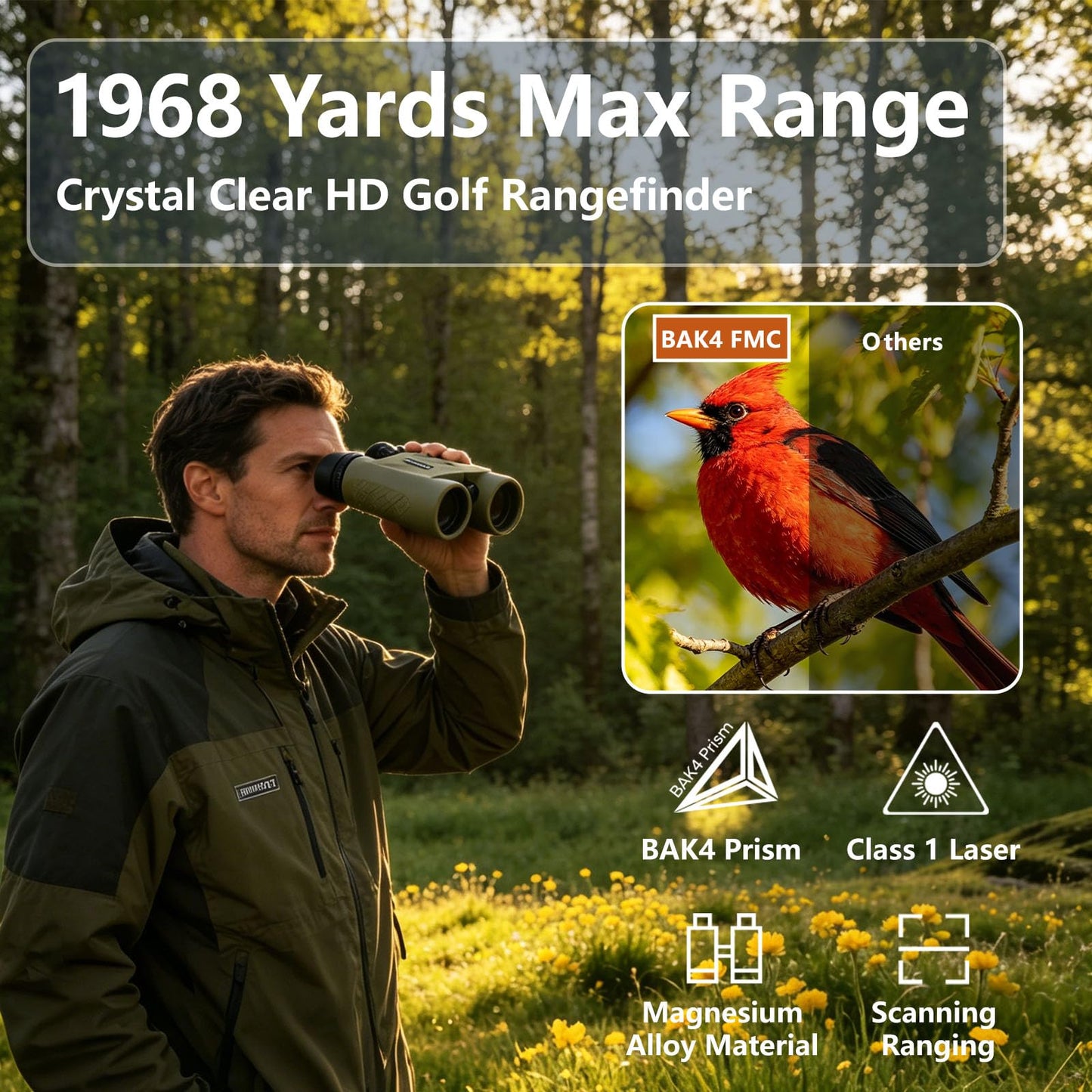DINGSHIWEI Rangefinder Binoculars for Hunting, 1968 Yards Laser Rangefinder, 10x42 HD Optics, Fast 0.15s IP65 Waterproof ±0.5m for Golf, Bird Watching, Outdoor, Khaki