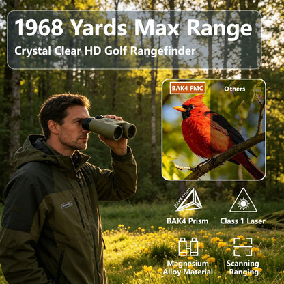 DINGSHIWEI Rangefinder Binoculars for Hunting, 1968 Yards Laser Rangefinder, 10x42 HD Optics, Fast 0.15s IP65 Waterproof ±0.5m for Golf, Bird Watching, Outdoor, Khaki