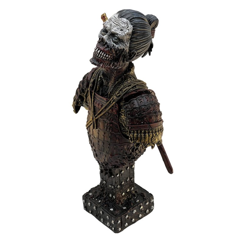 LOOYAR Undead Samurai Zombie Resin Bust Statue for Home Office Decor (Red)
