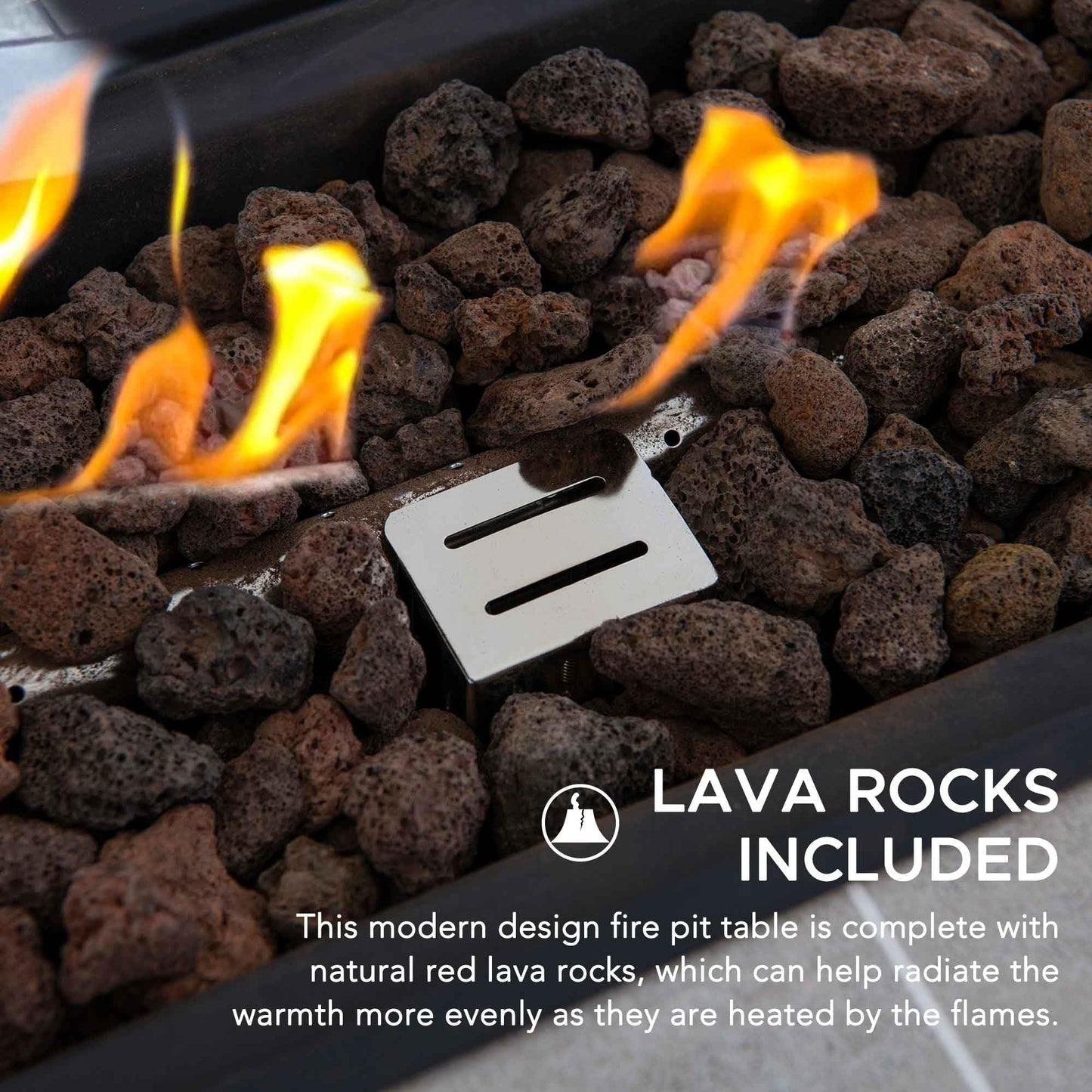 SUNJOY 44" Propane Fire Pit Table with Ceramic Tile Top for Outside (CSA Certified, 50,000 BTU) Rectangular Gas Smokeless Fire Table with Lid and Lava Rocks