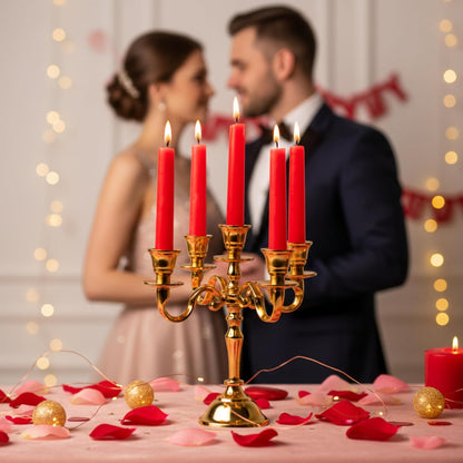 Rely+ 5 Arm Baby Candelabra - Gold Glossy 8-Inch Taper Candle Holders for Gothic Home Decor & Weddings