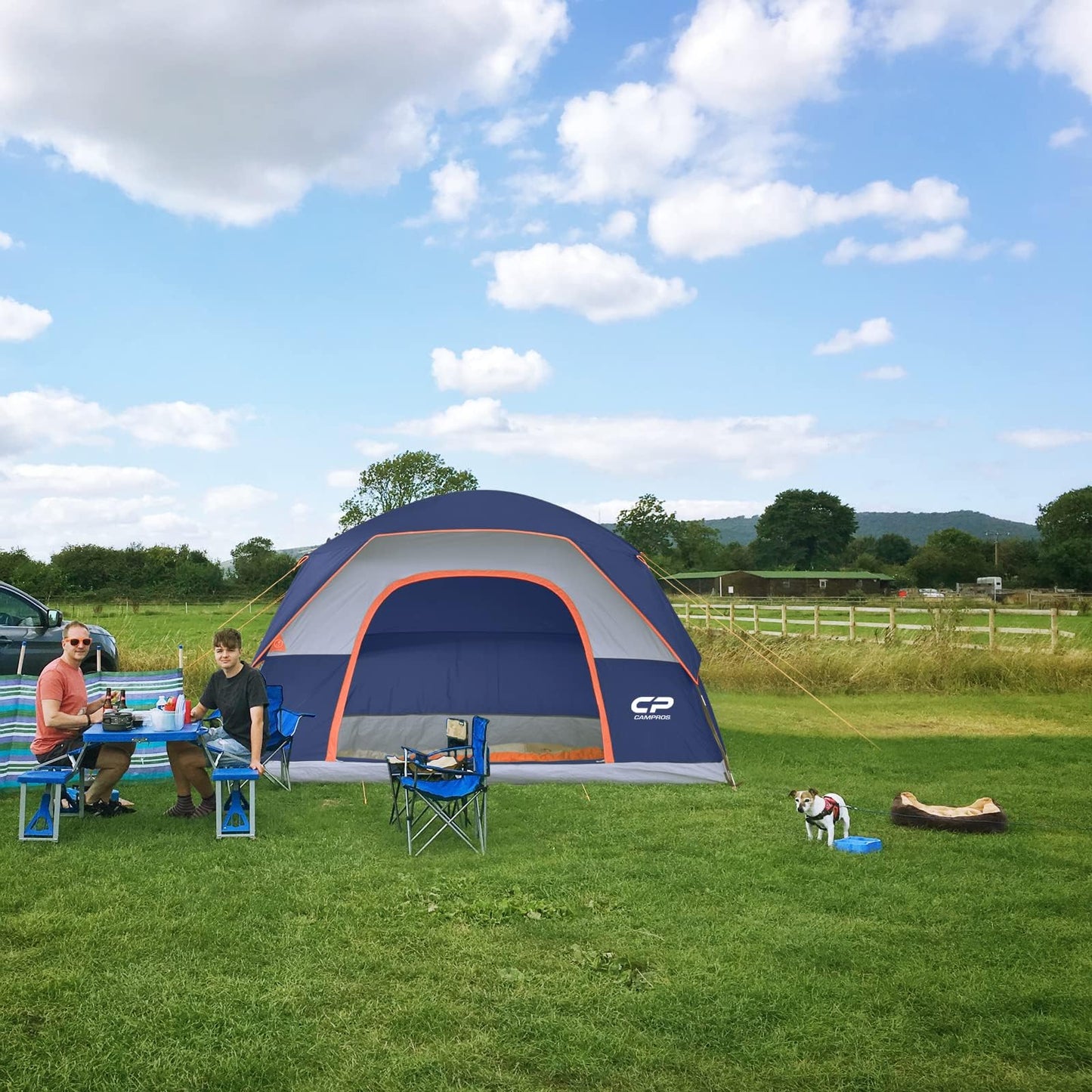 CAMPROS CP Tent 6 Person, Waterproof Windproof Double Layer Family Dome Tent, Easy Setup with Large Mesh Windows & Wide Door for Camping
