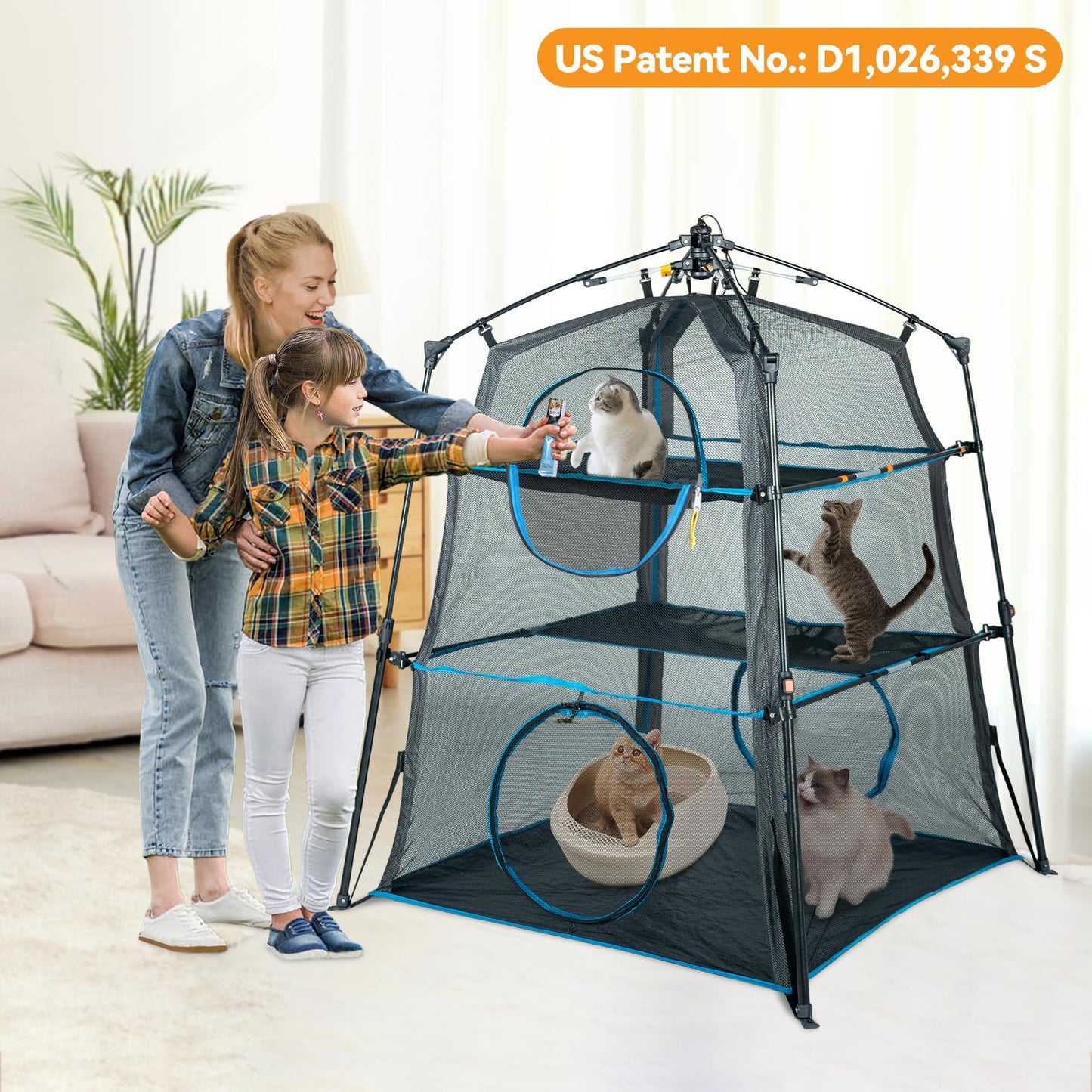 Itent X-Large Catio Outdoor Cat Enclosure,3 Tier Cat Tower Tent Weatherproof & Sunproof with Waterproof Floor & 3 Doors, Foladable and Portable for Patio, Deck,Camping, Indoor & Outdoor(Patented)+3 Tu
