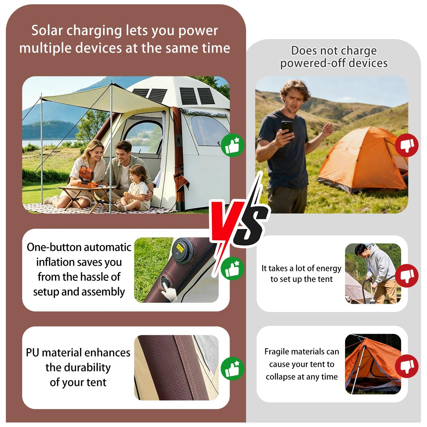 Automatic Tents for Camping 4 Person with Rechargeable Device, Portable Carry 4000mm Waterproof & UV Protection Pop Up Tent, Easy Setup Instant Cabin Tents for Family Camping & Hiking