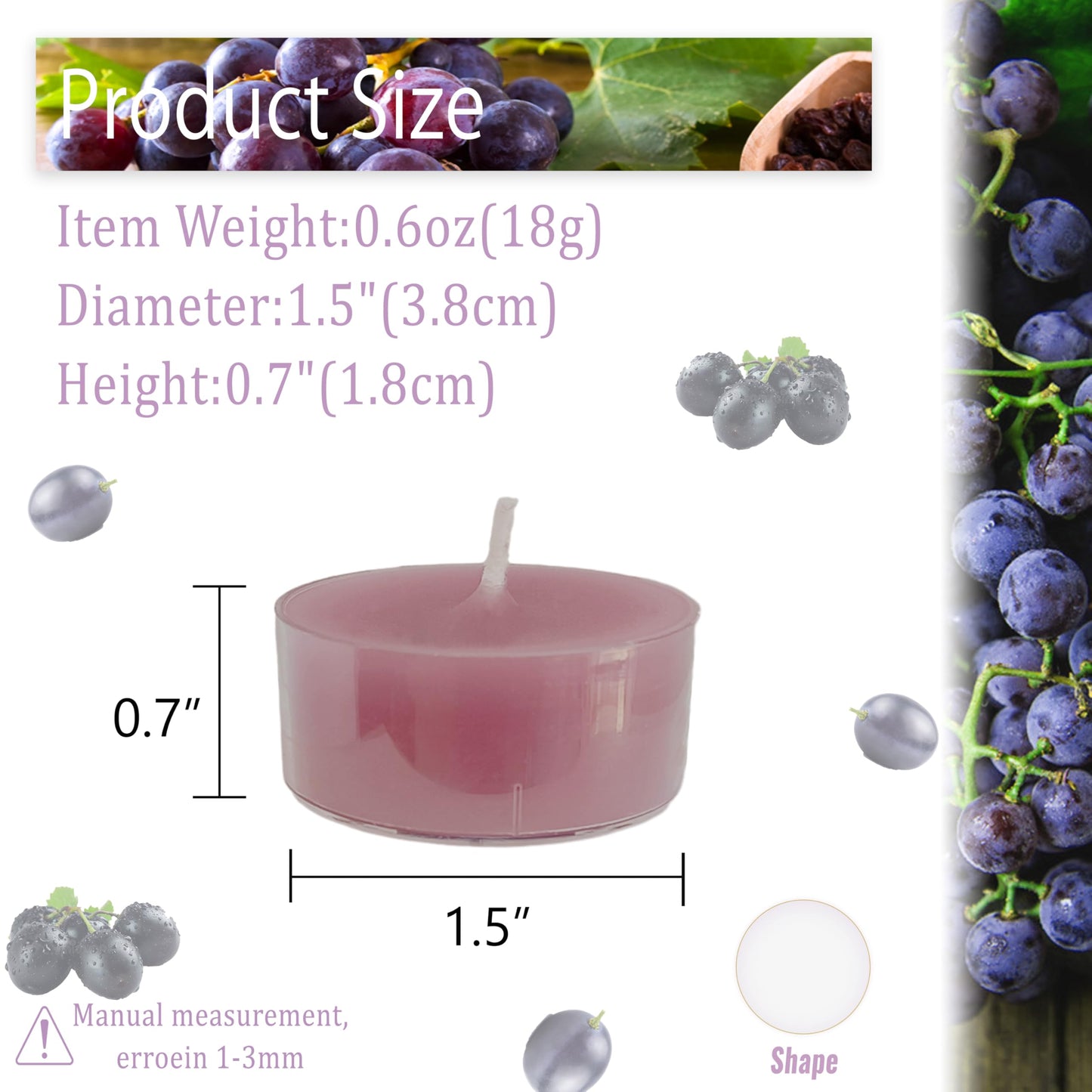 Purple Tea Lights Set of 24, Grape Scented Tealight Candles, Handmade Tea Candles, Long Burning Tealights for Romantic Wedding Home Decor Gift