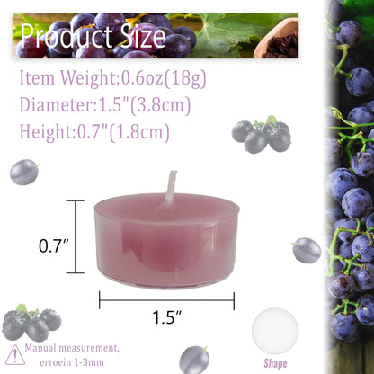 Purple Tea Lights Set of 24, Grape Scented Tealight Candles, Handmade Tea Candles, Long Burning Tealights for Romantic Wedding Home Decor Gift