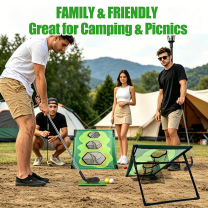 Bpbdzz Golf Chipping Game Set with 2 Clubs & 1 Scoreboard - 2 Target Nets, 2 Turf Mats, 16 Foam Balls, Score Pen & Bag - Indoor/Outdoor Golf Training for Adults/Family