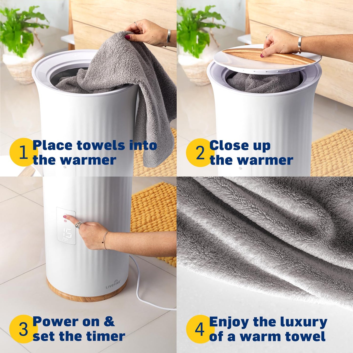 Live Fine Towel Warmer | Bucket Style Luxury Heater with LED Display, Adjustable Timer, Auto Shut-Off | Fits 40” x 70” Oversized Towel - Height 21.25 Inches and 12.9 Inches Wide