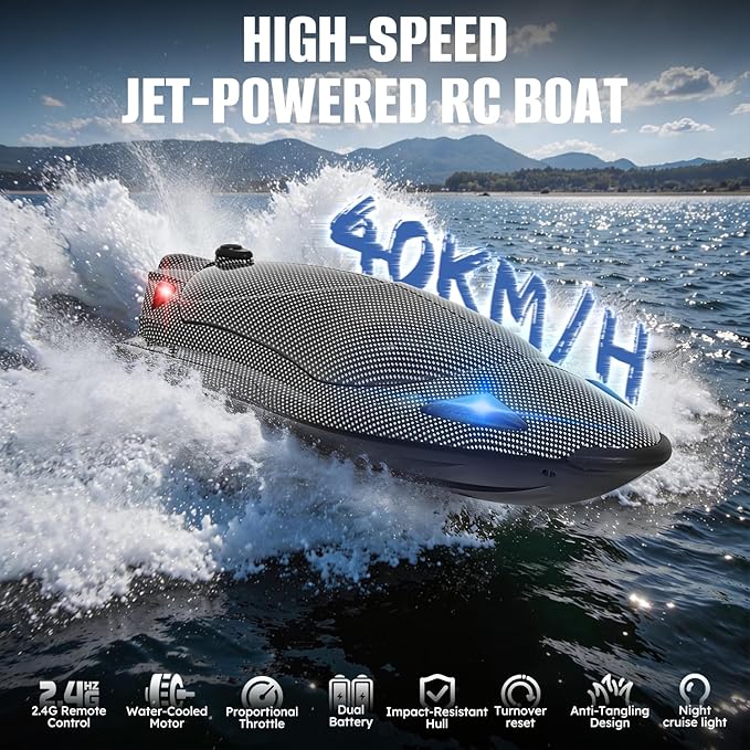 Rc Boat12 inch Big Remote Control Boats with LED Light40 KPH Fast RC Speed Boats with 2000mAh Battery Ideal Waterproof Toy Boats for Lakes &amp Pools &amp Salt Water Summer Toys for Adults