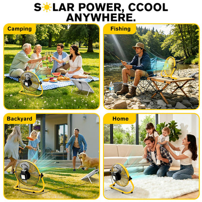ZMLBTF 16" Solar Powered Fan with 20W Solar Panel & Rechargeable Battery, Portable, Quiet 12 Speed, 360° Tilt Head for Outside, Camping, Travel, Greenhouse, Chicken Coop, Patio, gazebo (Yellow)