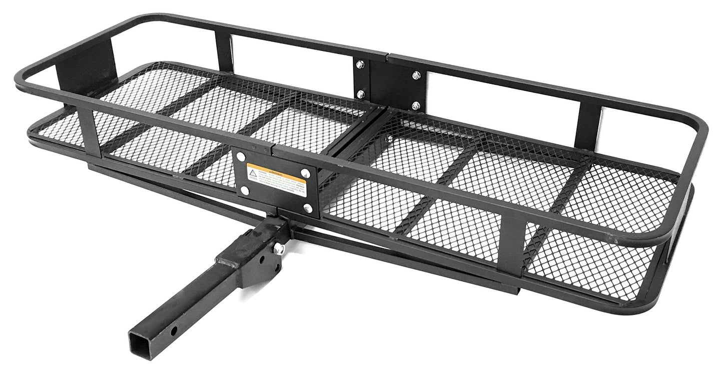 MaxxHaul 70103 500 lb. Capacity Steel Hitch Mount Folding Cargo Carrier Mesh Basket Fits 2 inch Hitch Receiver 60 x 21 x 6.5 in For Car SUV Pickup Truck Van Camping Traveling