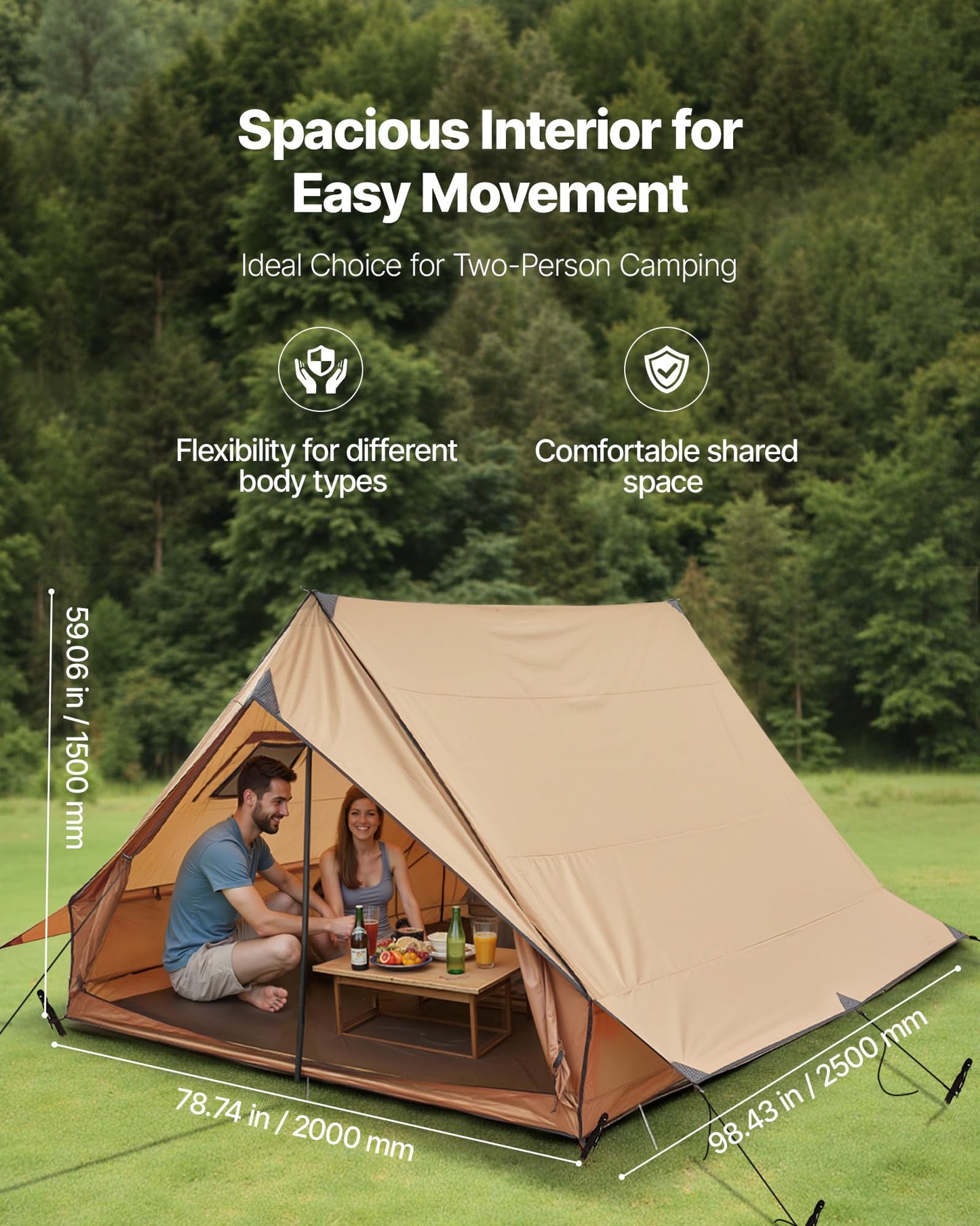 VEVOR Camping Hot Tent, 2 Persons Cabin Tent with Stove Jack & Poles, Waterproof Winter Tents Shelters with Fireproof Ground Mat, Portable 4 Season Tents for Hiking Fishing Hunting Backpacking