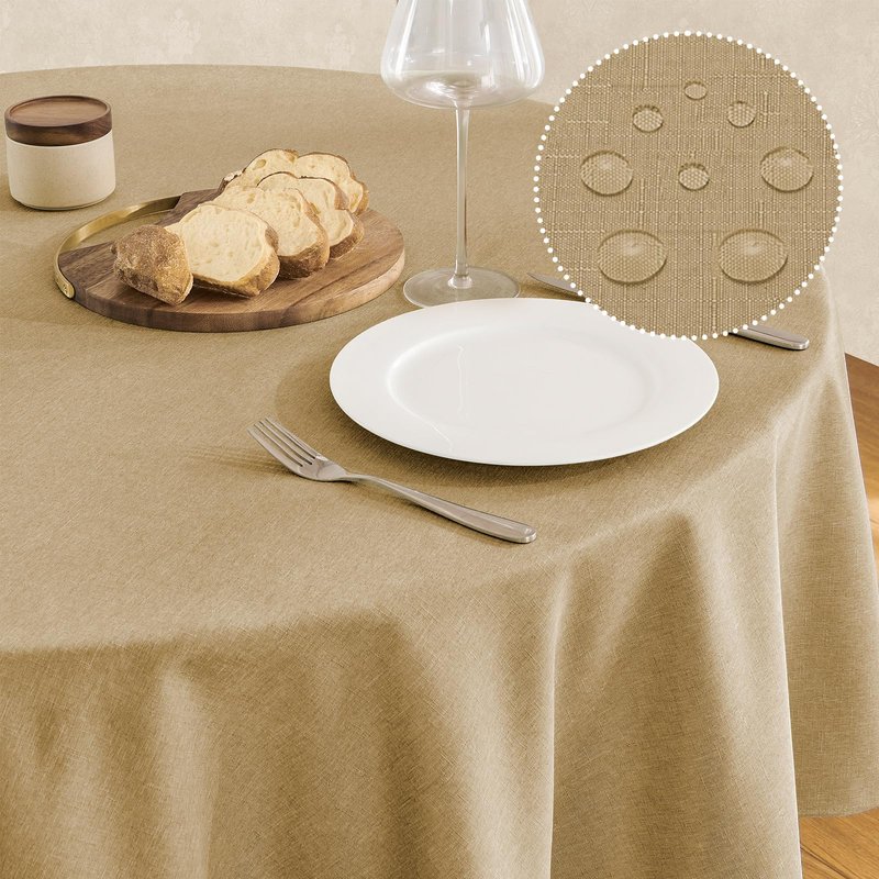 Veblandy Tablecloth Linen Textured Waterproof & Stain Resistant Table Cloth Wrinkle Free Decorative Fabric Farmhouse Table Cover for Dining/Party/Buffet/Wedding, 60 x 60 Inch, Coffee