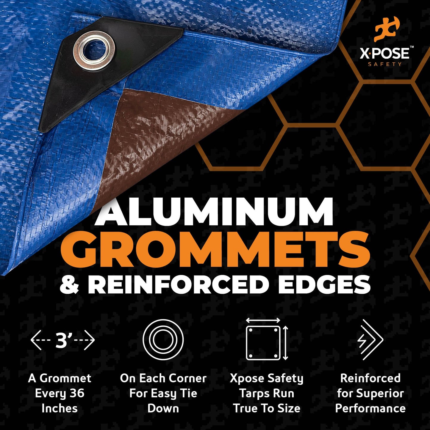 Xpose Safety 30’ x 50’ Heavy Blue/Brown Tarp - Waterproof - 7 Mil Weatherproof Camping Tarp for Tent, Rain, Wind & Sun - Plastic Tarpaulin Cover Outdoor for Roof, Trailer, RV, Car, Boat