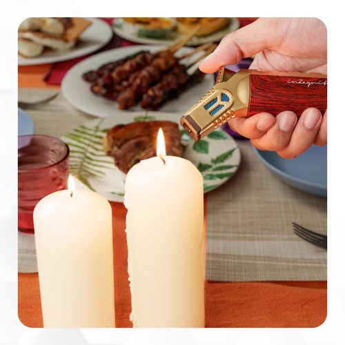 inZaynity Quad Torch Lighter - Kitchen Butane Torch & Butane Lighter for Cooking, Baking, and Soldering - Adjustable Flame Control & Safety Lock Kitchen Torch (Gold Brown) - Butane NOT Included