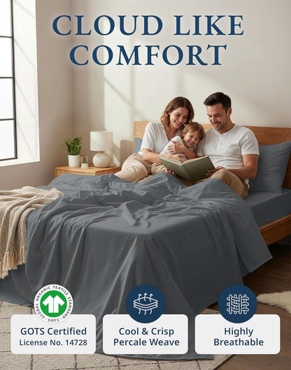 LANE LINEN Twin XL Sheets Set - 100% Organic Cotton, Crisp Percale, Fade Resistant, Charcoal