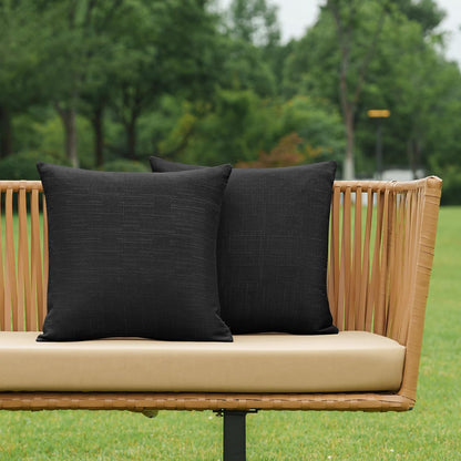 NiNi Decorative Outdoor Pillow Covers - Waterproof Linen Cushion Shams | Set of 2, 18x18 Inch, Black