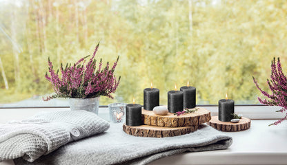 BOLSIUS Anthracite Black Shimmer Metallic Pillar Candles 4 Pack - 2.75 X 3.25 Inches - Premium European Quality - Includes Natural Plant-Based Wax - Unscented Smokeless 35-Hour Wedding Candles