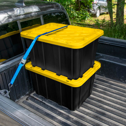 Sterilite 6-Pack Industrial Tote, Plastic Storage Container Bins with Lids, 27 Gallon - Heavy-Duty Organizing Containers for Closet, Bathroom, and Office
