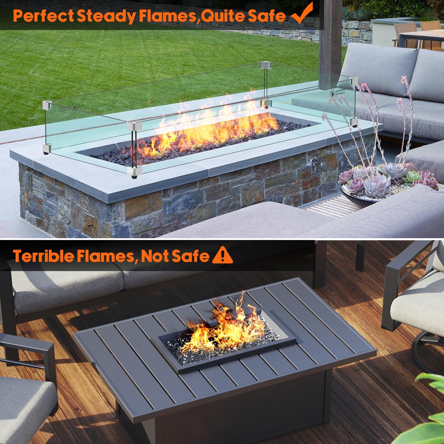 Skyflame 42" X 18" Rectangular Fire Pit Glass Wind Guard Replacement for Outdoor