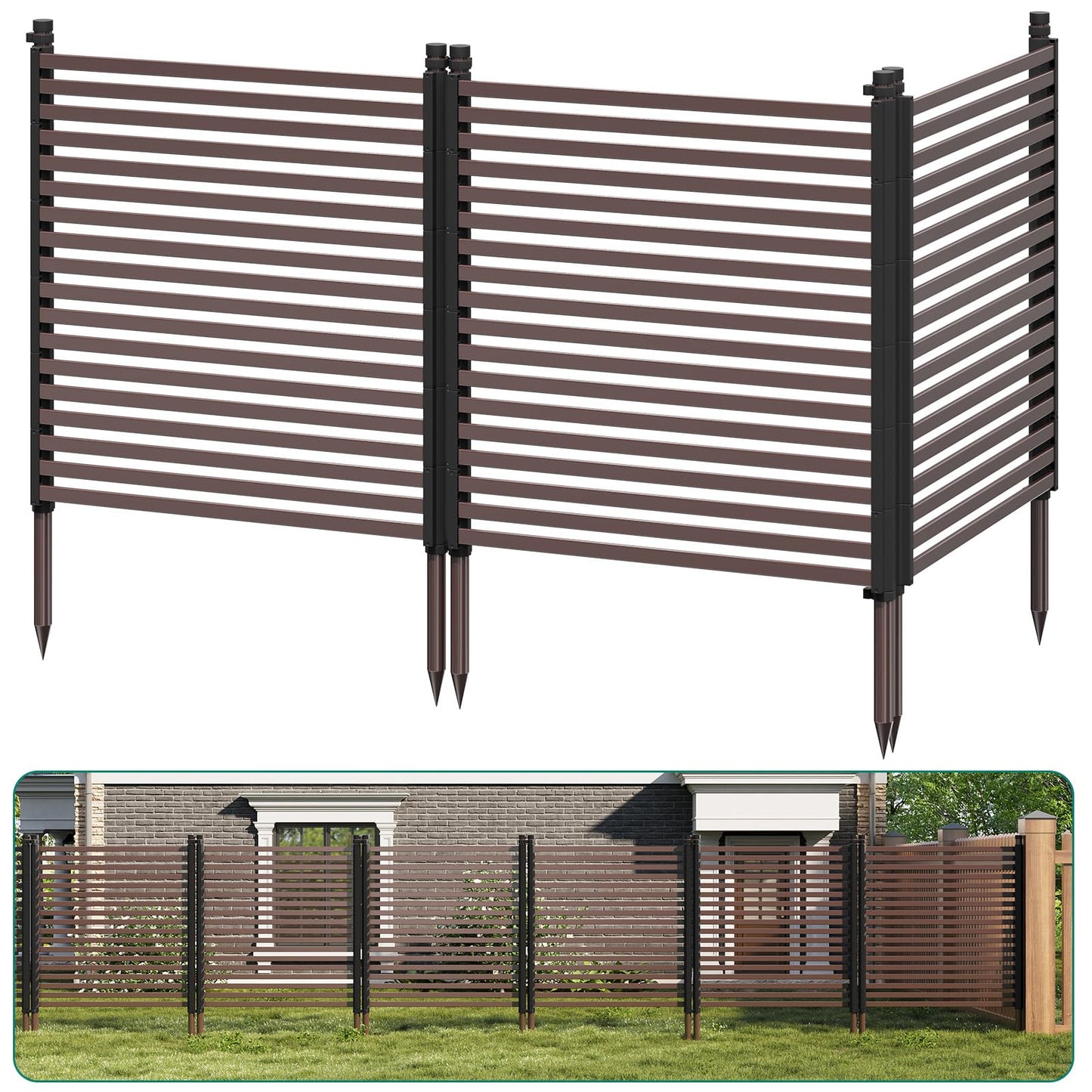 Garvee Privacy Fence Panels for Outside, 48" h×106" w 3-Panel No-Dig, Rustproof Decorative Garden Barrier, Air Conditioner Fence Panels, Pool Equipment Enclosure, Trash Can Screens, Easy Install