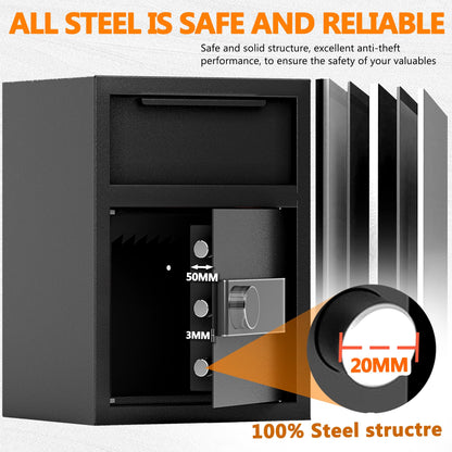 2.0 CUB Depository Drop Safe Fireproof, Front Drop Slot Lock Box with Digital Combination and Anti-Fishing, Silent Deposit Safe Box, Security Money Safe for Cash Slips Expense Business Office Home
