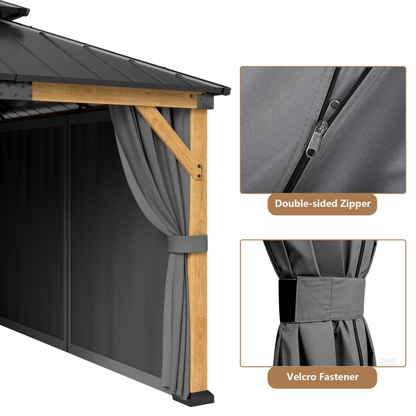 Jocoevol 12' X 16' Gazebo Curtains and Mosquito Netting Universal Replacement All Weather Outdoor Outside Curtains Waterproof Pergola Curtains Privacy Curtains Blackout Gazebo Side Wall for Patio