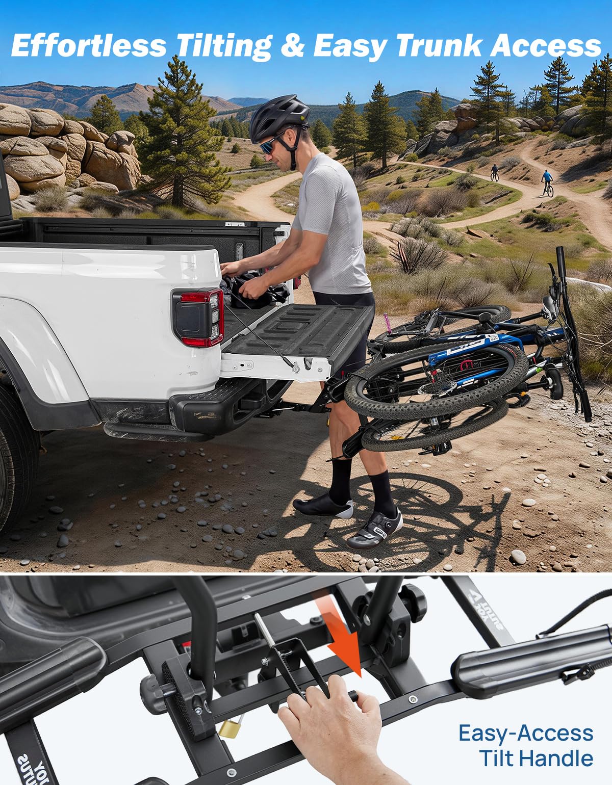 JOYTUTUS Compact & Lightweight 2-Bike Hitch Bike Rack, 150 LBS Capacity for Car SUV Truck with 1¼/2” Receiver, Easy Install Tilting Folding Anti-Wobble Bike Carrier, Fits Most Wheelbases (Max 53'')
