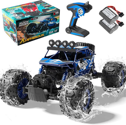 1:10 Scale Remote Control Car 48+ KM/H High Speed Amphibious RC Monster Truck 4WD Waterproof Off RC Road Car 2 Batteries 80Mins Play Toy Gift for Adults Kids Boys Girls