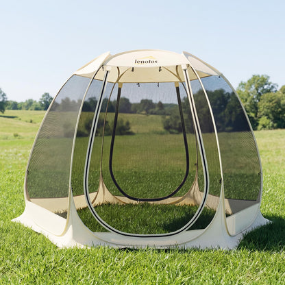 Lenotos Pop Up Screen House, 10'x10' Outdoor Screen Tent for Camping, Screened Gazebo with Mosquito Netting, Carry Bag