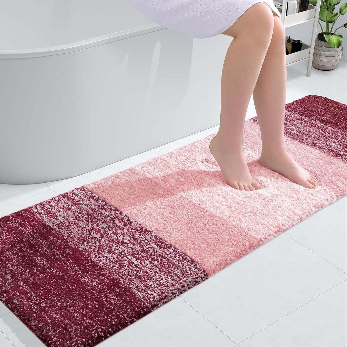 OLANLY Bathroom Runner Rug - Extra Soft Microfiber Mat, Quick Dry & Washable, 59x20 Inches, Red