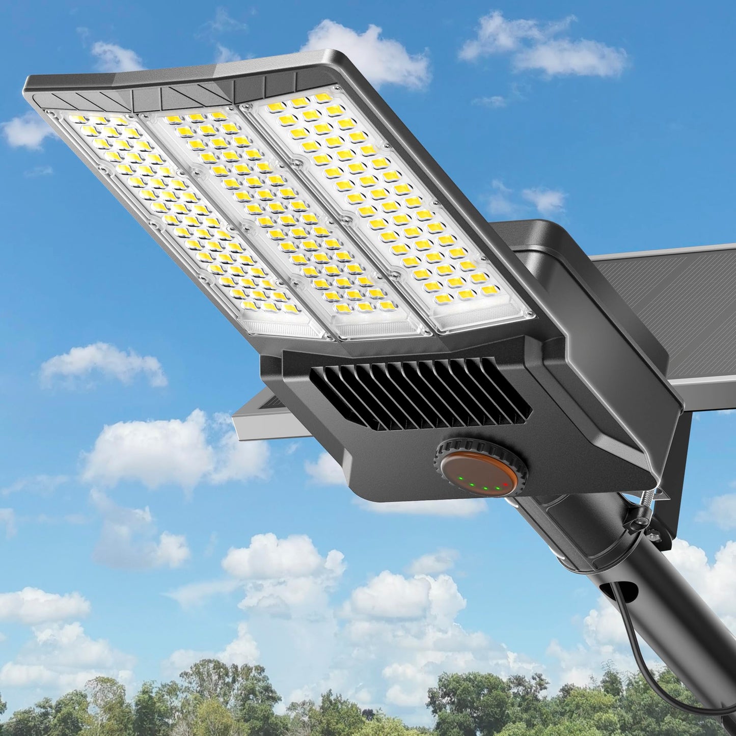 Deepn Solar Street Lights 10000W Commercial Grade Aluminum Parking Lot Lights LED Security Flood Light with Motion Sensor & Dusk to Dawn, Solar Lights Outdoor Waterproof for Outside, SZ3000, 1 Pack
