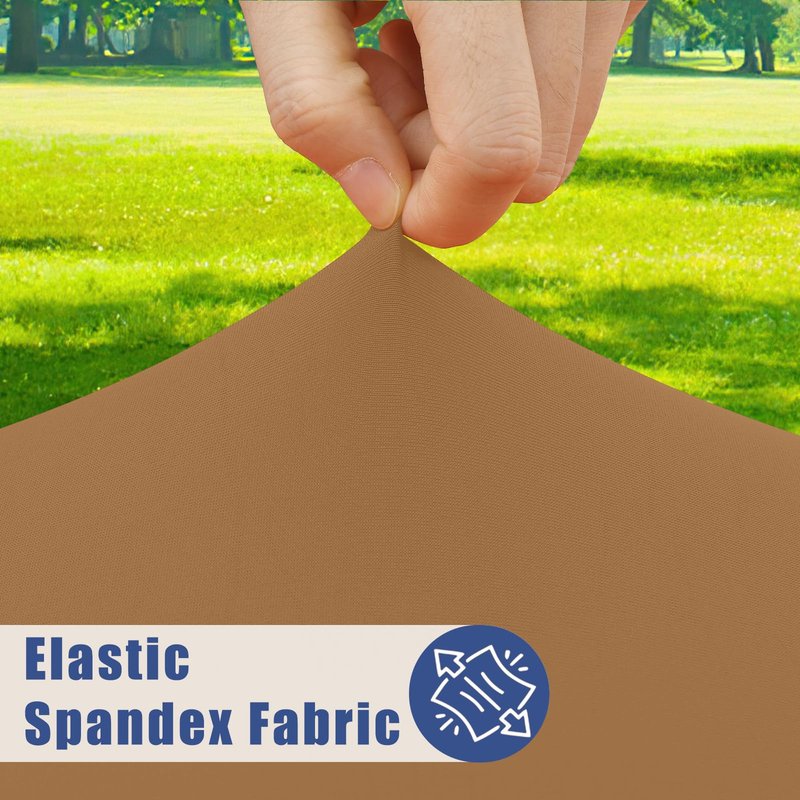 Moosfor Round Spandex Tablecloth, Elastic Fitted Waterproof Tablecloths for 31"-35" Tables, Stretch Washable Picnic Table Cover for Camping, Dining, Indoor and Outdoor,Brown