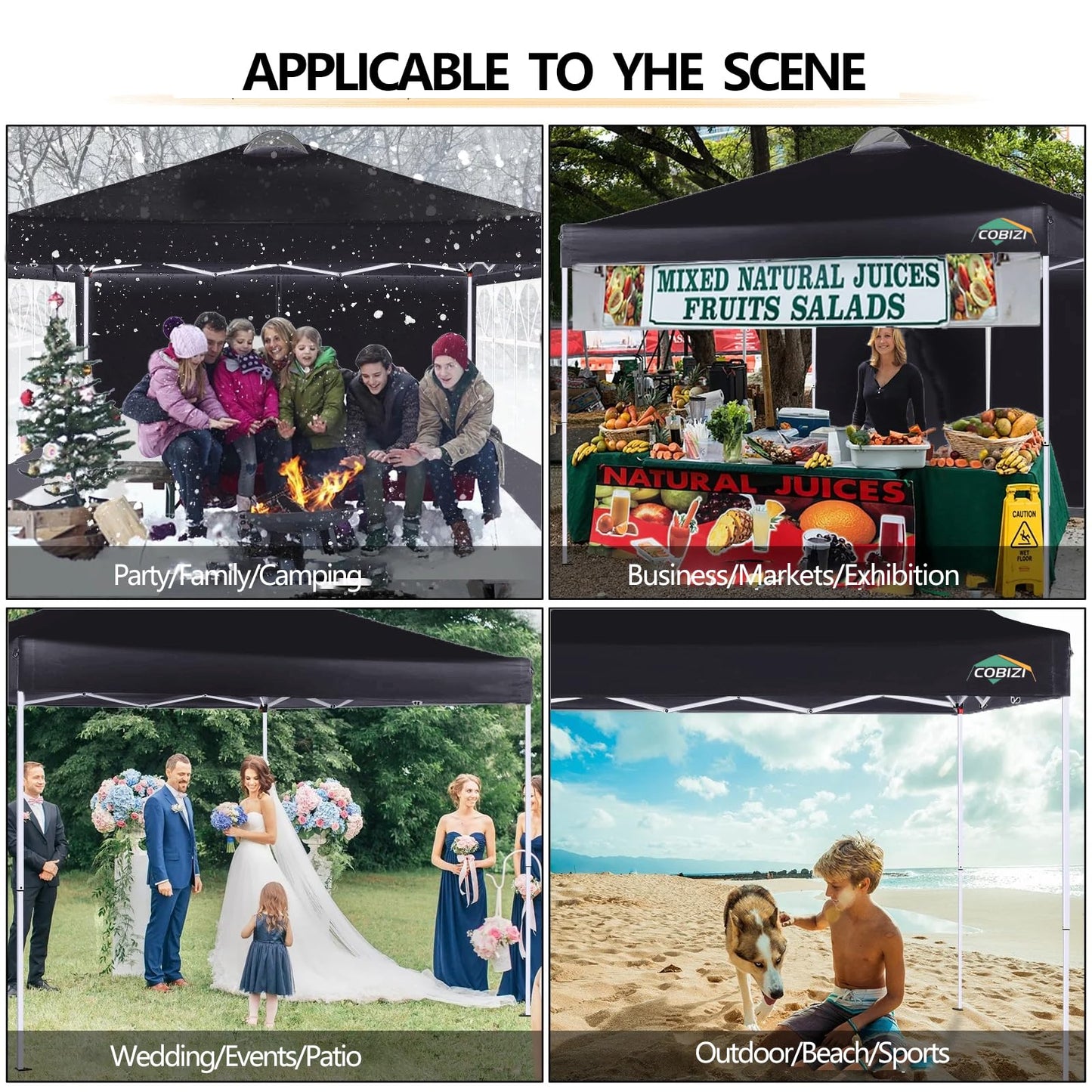 COBIZI 10x10 Pop Up Canopy Tent, One Push Outdoor Gazebo with 4 Removable Sidewalls & Air Vent, Waterproof Commercial Easy Up Adjustable Canopy with 4 Sandbags, 4 Stakes & 8 Ropes for Party,Black