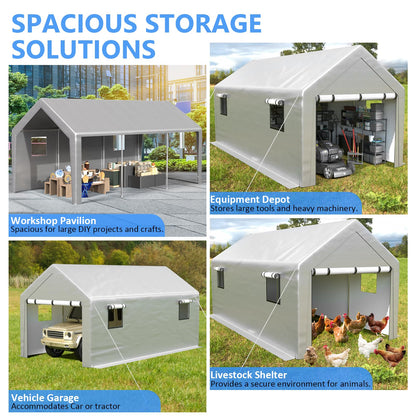 Jocoevol Carport 10x20 FT Enclosed Carport with Roll-up Windows, Portable Garage with Removable Sidewalls & Doors, Car Canopy Tent with Sandbags All-Season Tarp for Car Boat Truck Motorcycle