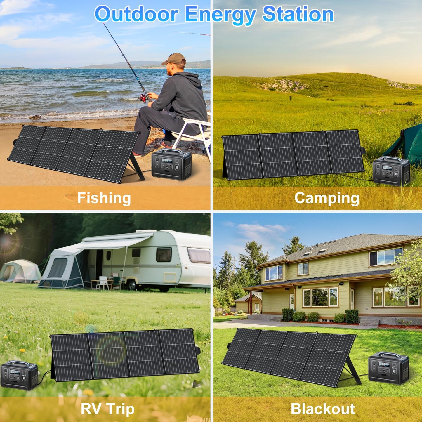 DSOGFOA 200W Solar Panel, Lightweight Portable Solar Charger, HPBC 25% High-Efficiency for Camping, Hiking, RV, Boats, with USB-A & USB-C Ports, Four-Fold Design