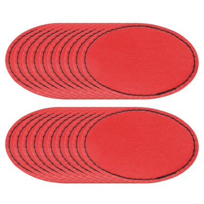 MECCANIXITY Blank Leatherette Patches, 3x2 Inch Oval Faux Leather Hats Patches with Adhesive Iron-on Heat Press Laserable Rustic for Hats DIY Fabric Repair Sew(Red, Pack of 60)