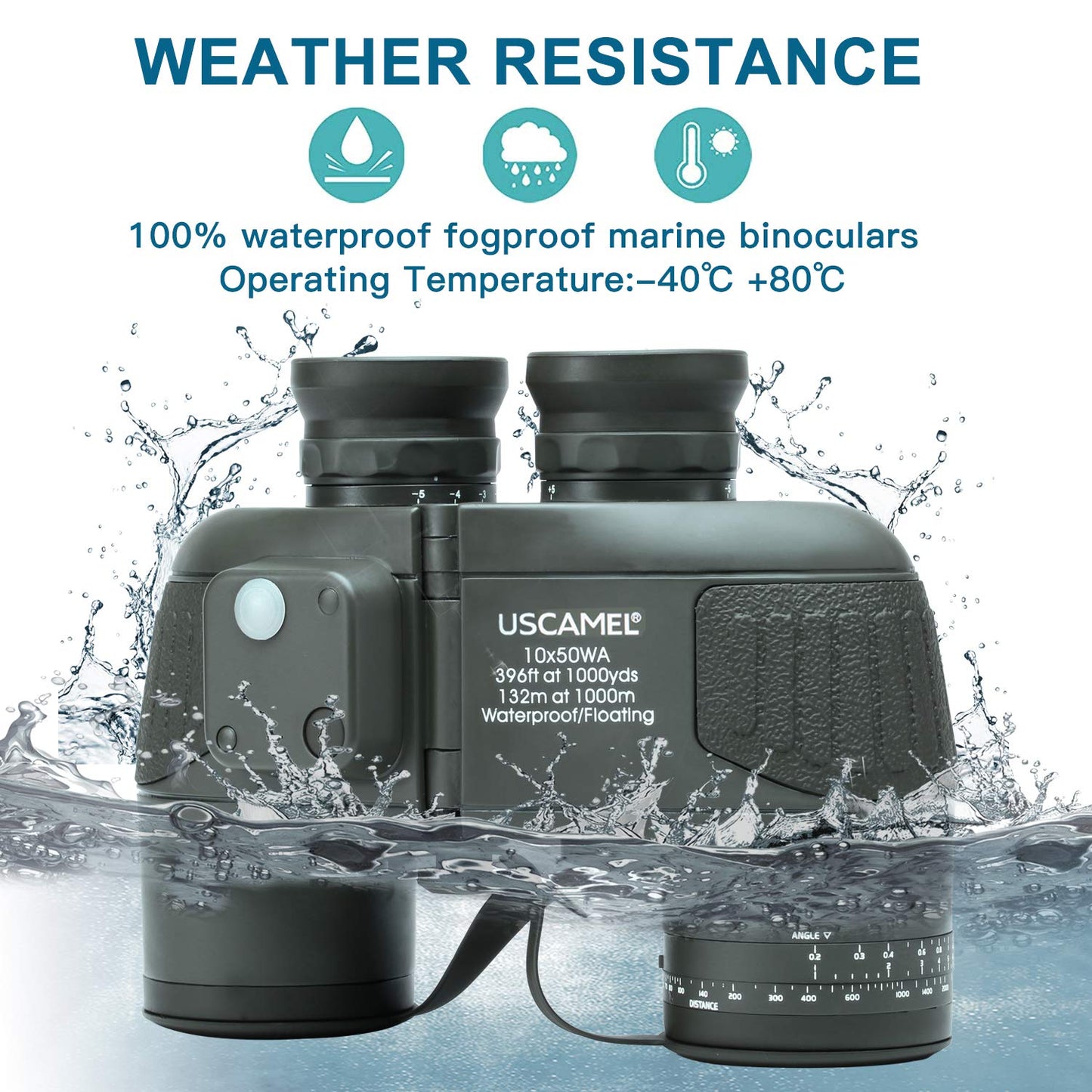 USCAMEL 10X50 Marine Binoculars for Adults with Rangefinder Compass, Waterproof Marine Binoculars for Sailing Boating Fishing