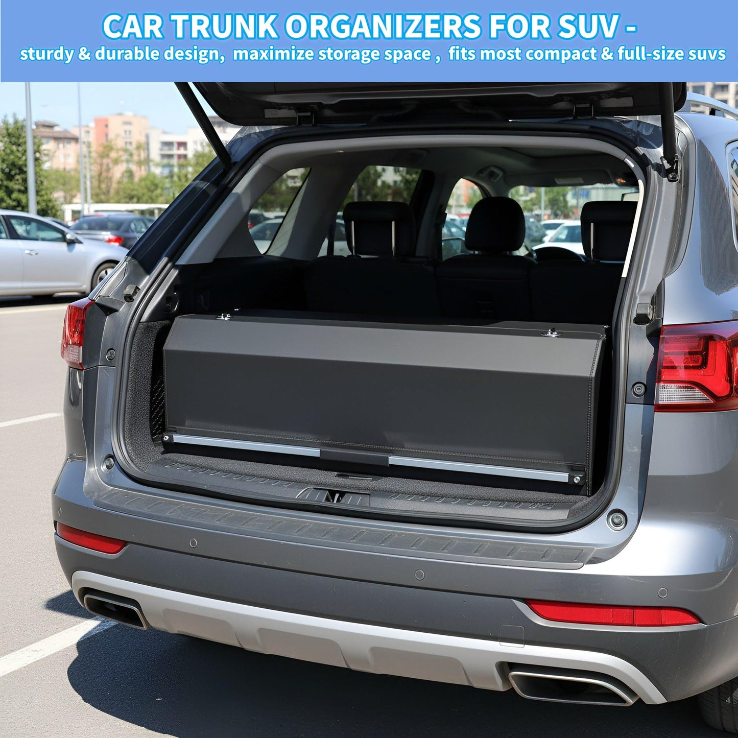 CarCrate Car Trunk Organizer, Waterproof SUV Organizer Trunk Storage with Lid & Handle, Extra Large Leather Callapsible Cargo Organizers, Durable Car Storage Box for Ford Jeep (40.5''*11.4''*12.2'')