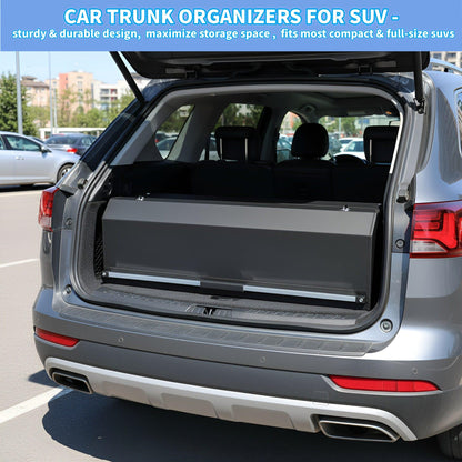 CarCrate Car Trunk Organizer, Waterproof SUV Organizer Trunk Storage with Lid & Handle, Extra Large Leather Callapsible Cargo Organizers, Durable Car Storage Box for Ford Jeep (40.5''*11.4''*12.2'')