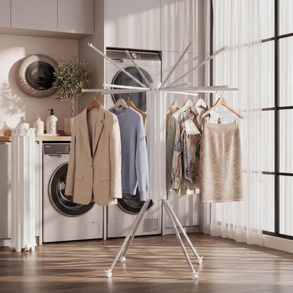 RFOUO Clothes Drying Rack Aluminum-4 Legs 16rods Single Layer, Portable Foldable Drying Rack,Space Saving Laundry Drying Rack,Drying Rack Clothing for Laundry Bedroom Household