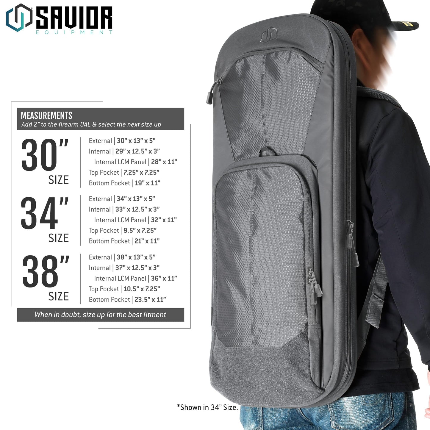 Savior Equipment Specialist Series 30" 34" 38" Covert Tactical Gun Bag Backpack Soft Case with Compartment, Low Profile Bug Out Truck Bag (SW Gray, 38")