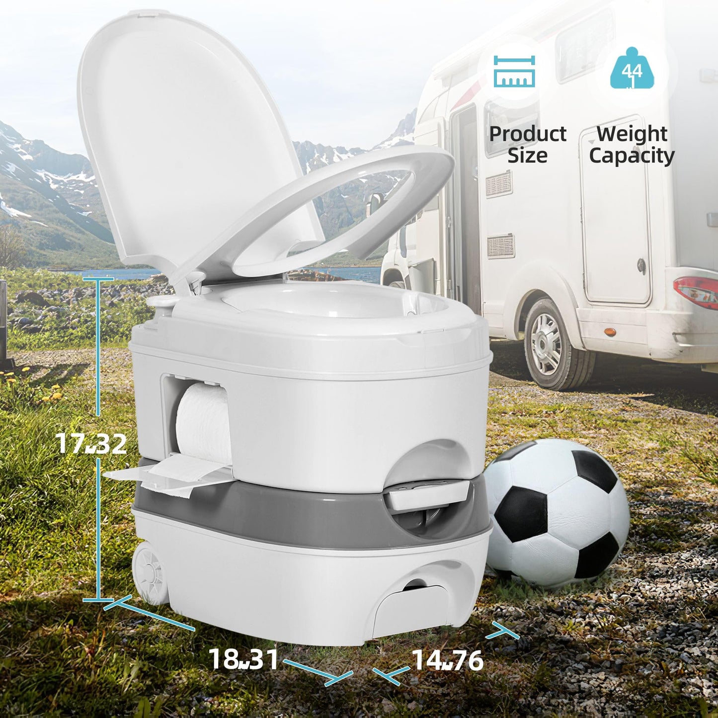 YITAMOTOR 6.34 Gallon Portable RV Toilet Camping Porta Potty with Paper Collection, Indoor Outdoor RV Toilet with Handle Pump, Leak-Proof for RV Travel, Boat, Trips, Outdoors