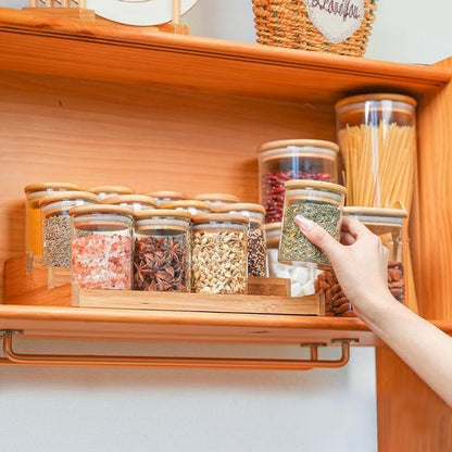ComSaf Bamboo Spice Rack - 3-Tier Organizer with 12 Glass Jars & Labels for Kitchen Pantry